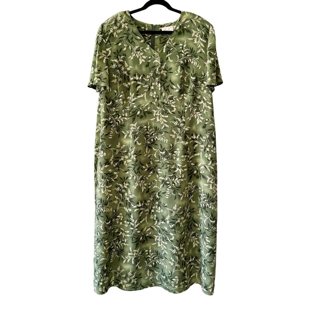 Kathie Lee Short Sleeve Floral Zipper Back Dress 22W 90s Y2K